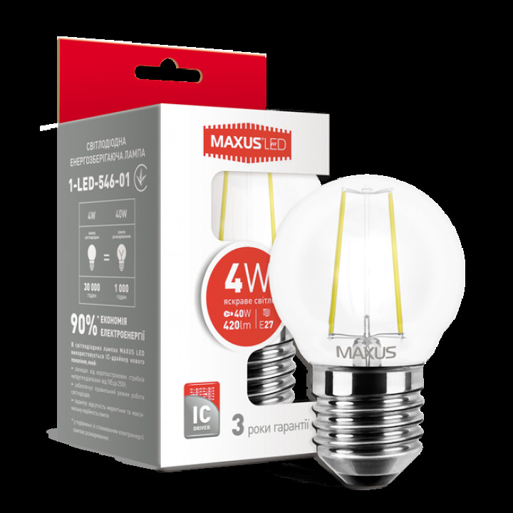 Лампа світлодіодна філаментна MAXUS G45 4W яскраве світло E27 (1-LED-546-01) · MAXUS · led-lampa-maxus-filament-g45-4w-jaskrave-svitlo-e27-1-led-546-01