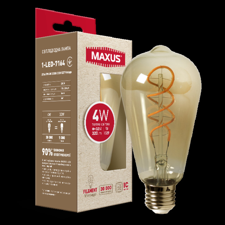 Лампа світлодіодна філаментна MAXUS арт деко ST64 4W 2200K E27 Vintage · MAXUS · filamentna-lampa-art-deko-st64-4w-2200k-e27-vintage