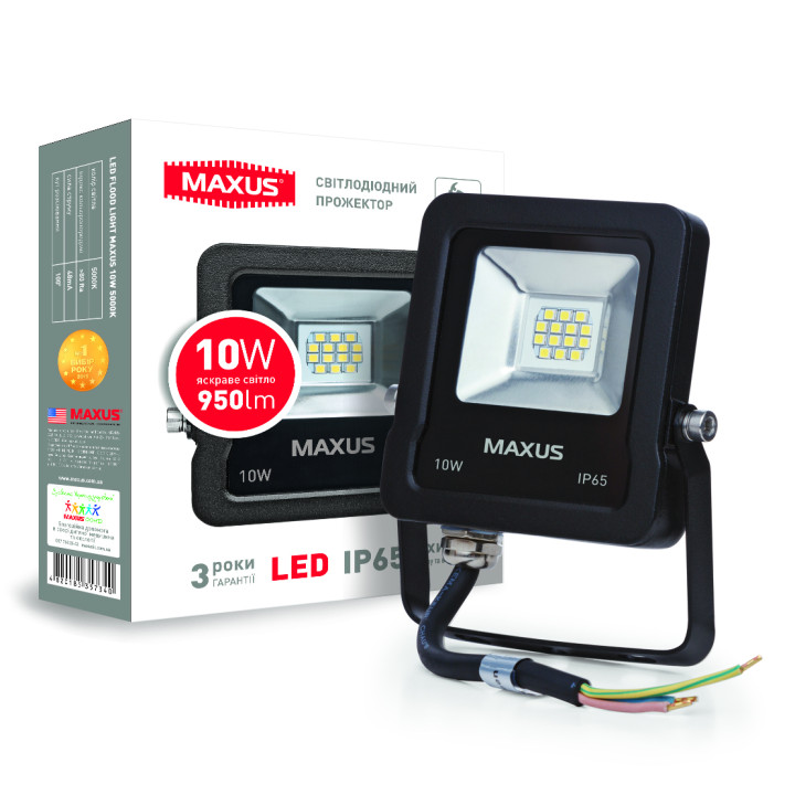 Прожектор Maxus 10W 5000K (зручний монтаж, гартоване скло, IP65) · MAXUS · svetodiodnyy-prozhektor-maxus-10w-5000k-1-max-01-lfl-1050