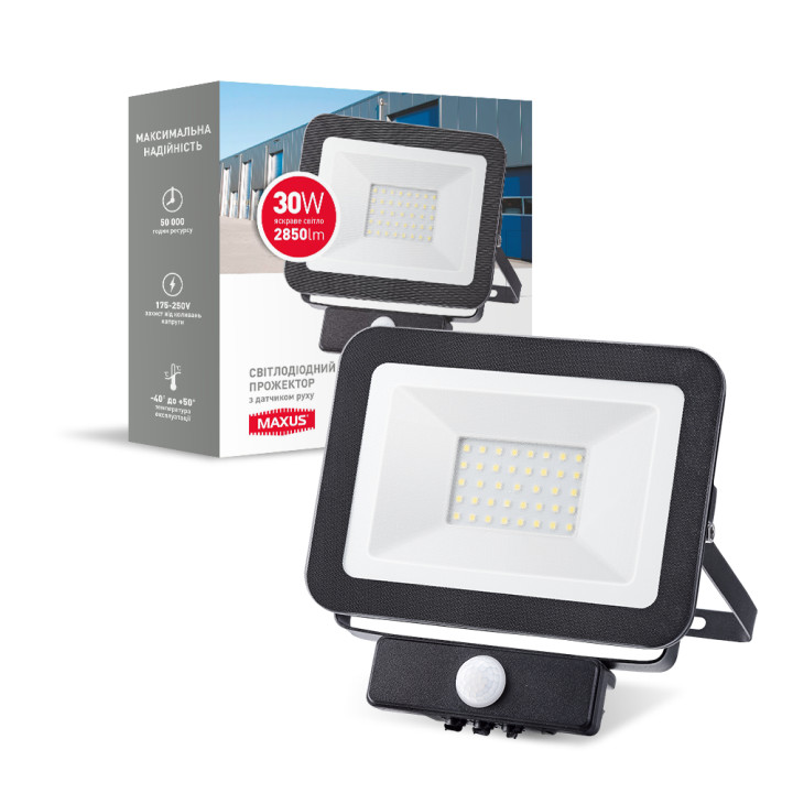 LED-прожектор з датчиком руху MAXUS FL-01 30W, 5000K sensor · MAXUS · svetodiodnyj-prozhektor-maxus-fl-01-30w-5000k-sensor