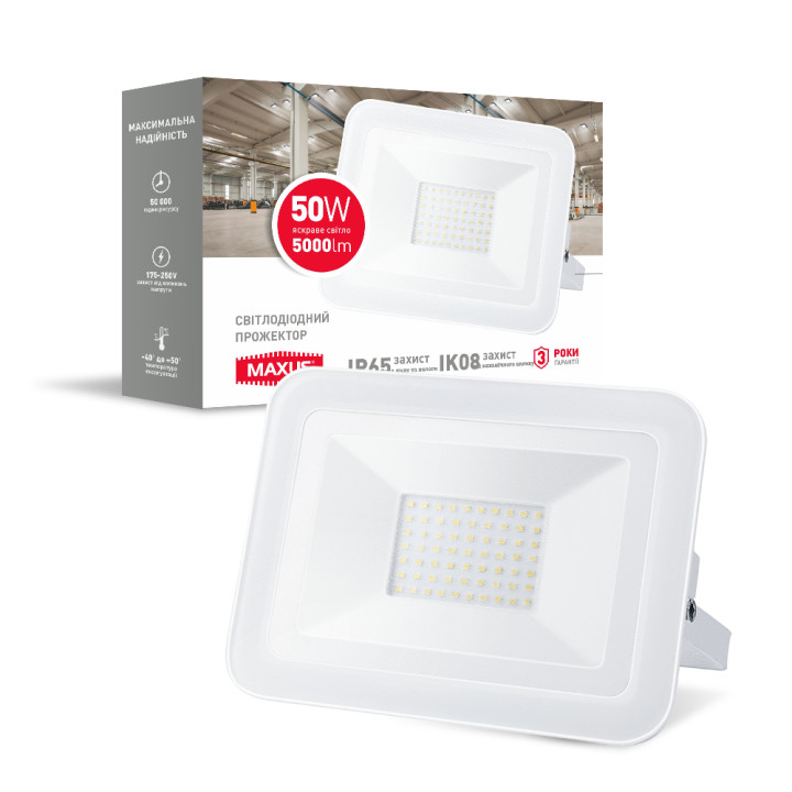 Прожектор світлодіодний MAXUS FL-02 50W, 5000K · MAXUS · prozhektor-svetodiodnyj-maxus-fl-02-50w-5000k