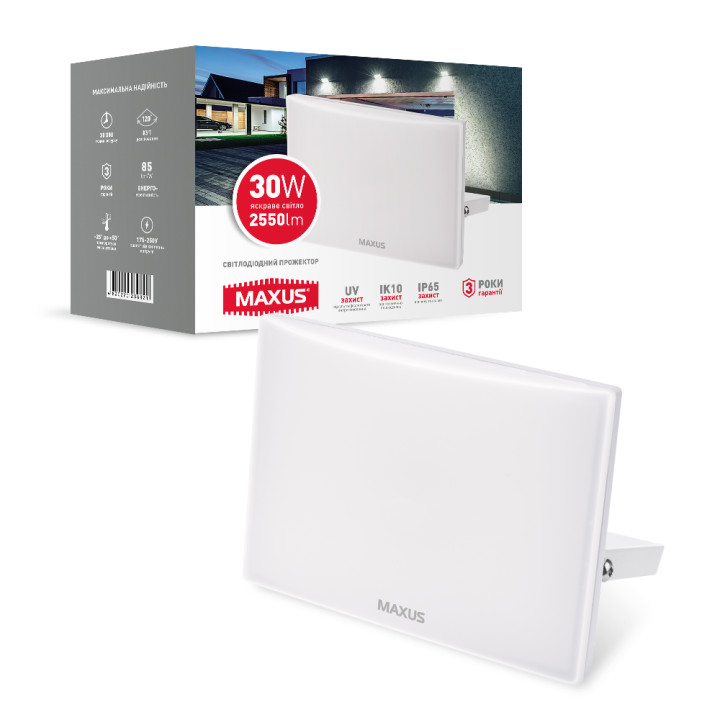 Прожектор світлодіодний MAXUS FL-03 30W, 5000K White · MAXUS · prozhektor-maxus-fl-03-30w-5000k-white