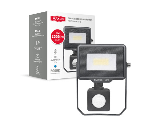 Світлодіодний прожектор з датчиком руху MAXUS FL-04 20W 5000K sensor