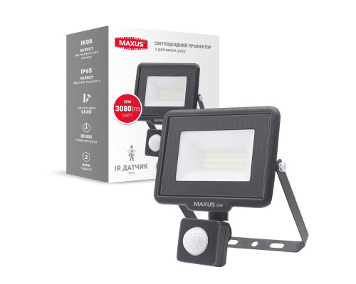 Світлодіодний прожектор з датчиком руху MAXUS FL-04 30W 5000K sensor