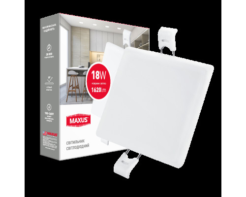 LED світильник точковий врізний MAXUS SP edge 18W, 4100К (квадрат)