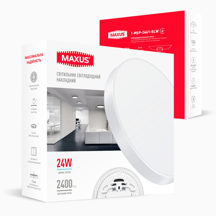 Накладний настінно-стельовий світлодіодний світильник 1-MSP-2441-SLW MAXUS SP Ceiling 24W 4100K Circle Slim White · MAXUS · maxus-1-msp-2441-slw
