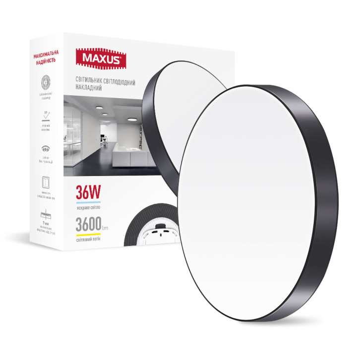 Накладний настінно-стельовий світлодіодний світильник 1-MSP-3641-SLB MAXUS SP Ceiling 36W 4100K Circle Slim Black · MAXUS · maxus-1-msp-3641-slb
