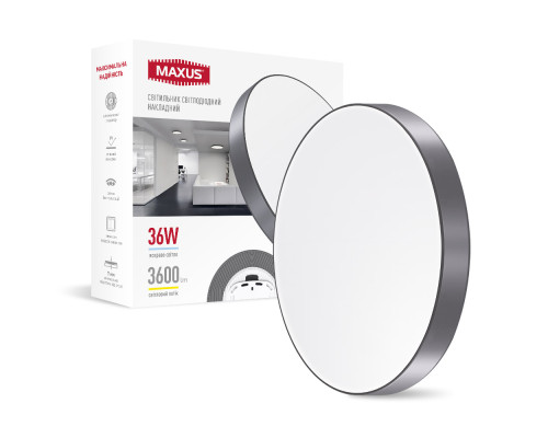 Накладний настінно-стельовий світлодіодний світильник 1-MSP-3641-SLG MAXUS SP Ceiling 36W 4100K Circle Slim Gray