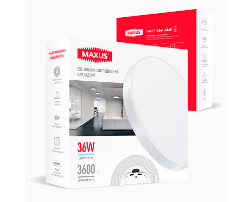 Накладний настінно-стельовий світлодіодний світильник 1-MSP-3641-SLW MAXUS SP Ceiling 36W 4100K Circle Slim White