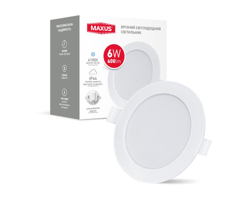 Врізний світлодіодний світильник 1-RDL-0641-IP-BL MAXUS RDL 6W 4100K IP44 Black