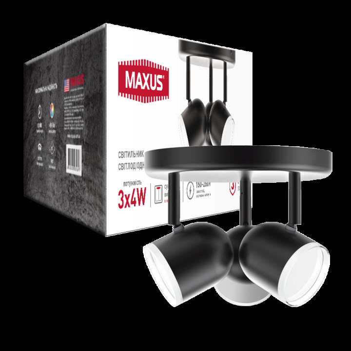 Спот світильник на 3 лампи MAXUS MSL-01R 3x4W 4100K чорний · MAXUS · spotovyj-svetil-nik-maxus-msl-01r-3x4w-4100k-chernyj