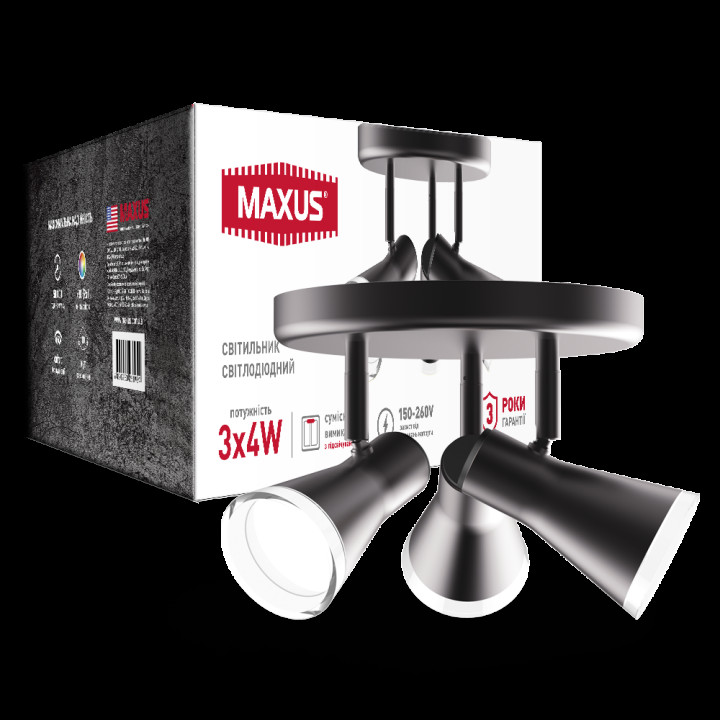 Спот світильник на 3 лампи MAXUS MSL-02R 3x4W 4100K чорний · MAXUS · spotovyj-svetil-nik-maxus-msl-02r-3x4w-4100k-chernyj