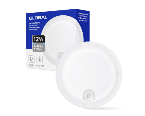 Світильник світлодіодний з інфрачервоним датчиком руху GLOBAL GBH 02 12W 5000K circle PIR