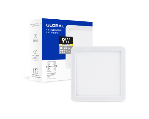 LED-світильник точковий врізний GLOBAL SP adjustable 9W, 3000K (квадрат)