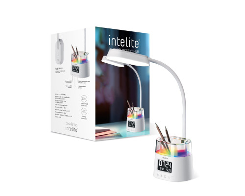 Світлодіодна настільна лампа Intelite Desk Lamp 10W WH RGB Pen holder Calendar