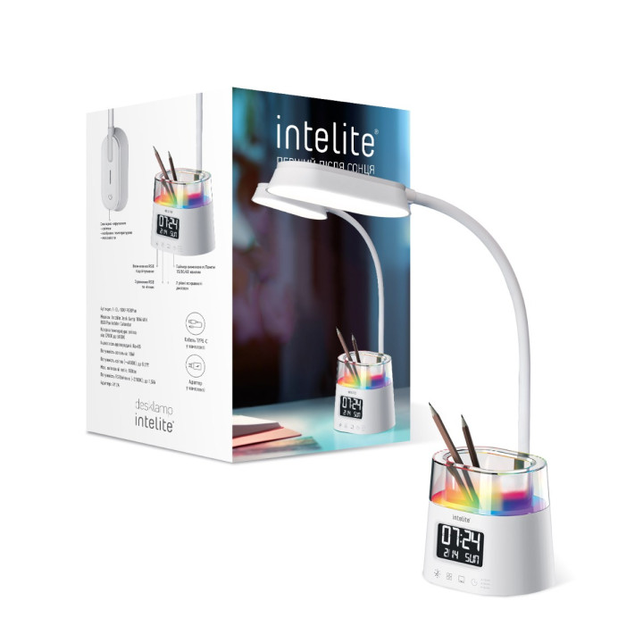 Світлодіодна настільна лампа Intelite Desk Lamp 10W WH RGB Pen holder Calendar · Intelite · 1-IDL-10W-RGBPen