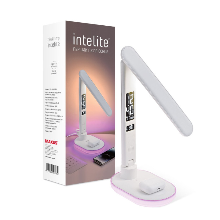 Світлодіодна настільна лампа з бездротовою зарядкою Intelite Desk Lamp 24W WH RGB Wireless Calendar · Intelite · 1-IDL-24W-RGBW