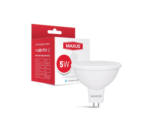Лампа світлодіодна MAXUS 1-LED-712 MR16 5W 4100K 220V GU5.3