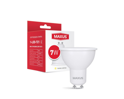 Лампа світлодіодна MAXUS 1-LED-721 MR16 7W 3000K 220V GU10