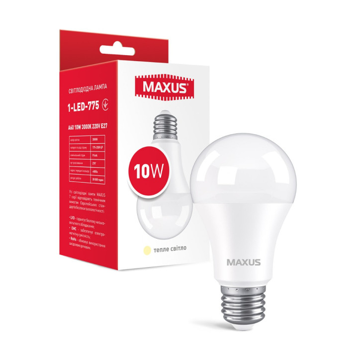 Світлодіодна лампа MAXUS 1-LED-775 A60 10W 3000K 220V E27 · MAXUS · 1-LED-775