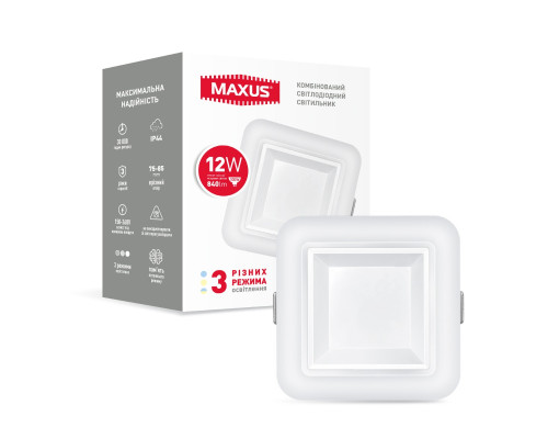 Розумний світильник MAXUS 3-step 12W (змінні яскравість і колір) квадрат