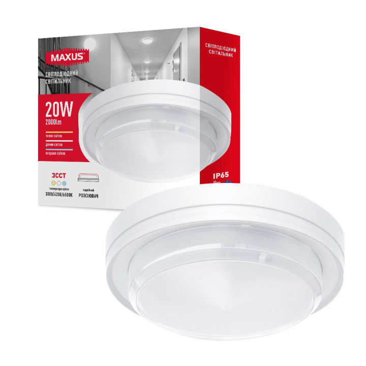 Накладний світлодіодний світильник MAXUS MBH 20W 3CCT IP65 WH Circle · MAXUS · 1-MBH-20W-WHC