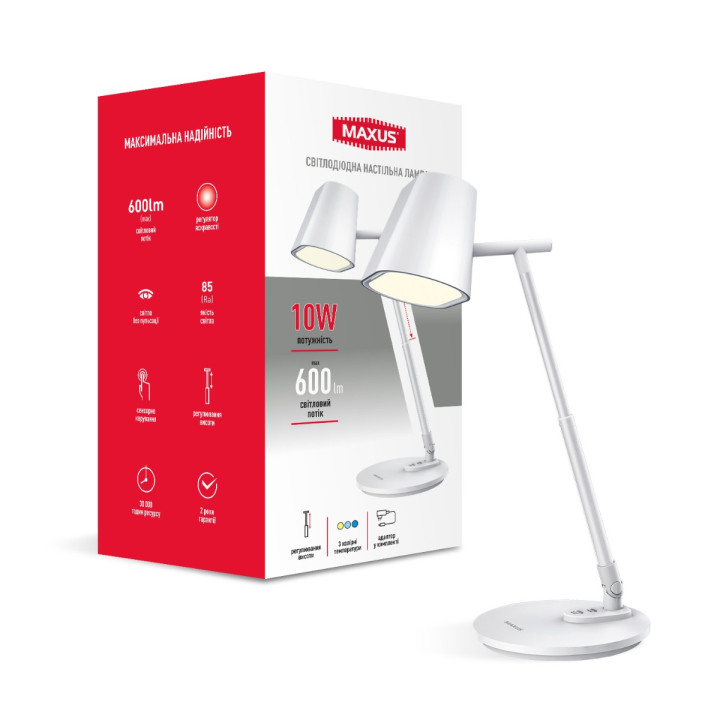 Світлодіодна настільна лампа MAXUS Desk Lamp 10W 3CCT WH FoldUp · MAXUS · 1-MDL-10W-FOLD