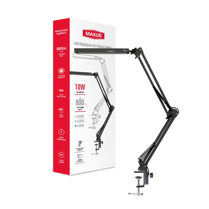 Світлодіодна настільна лампа на струбцині MAXUS Desk Lamp 10W 3CCT Metal CLIP BL · MAXUS · 1-MDL-10W-MCLB