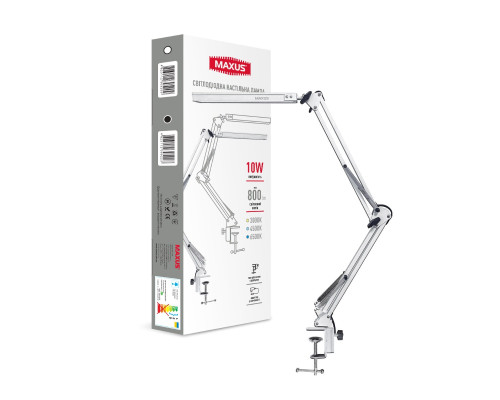 Світлодіодна настільна лампа на струбцині MAXUS Desk Lamp 10W 3CCT Metal CLIP WH