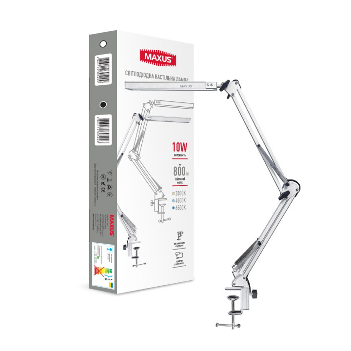 Світлодіодна настільна лампа на струбцині MAXUS Desk Lamp 10W 3CCT Metal CLIP WH · MAXUS · 1-MDL-10W-MCLW