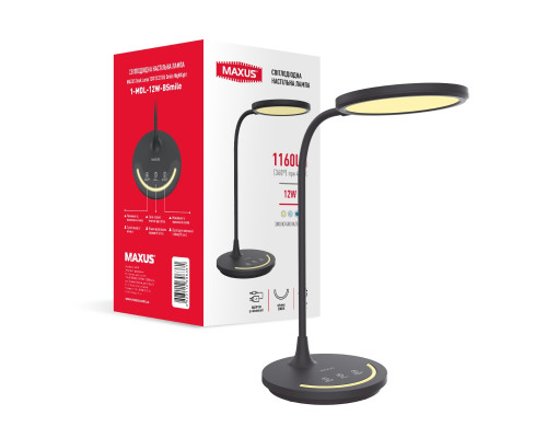 Настільна світлодіодна лампа MAXUS Desk Lamp 12W 3CCT BL Smile Nightlight