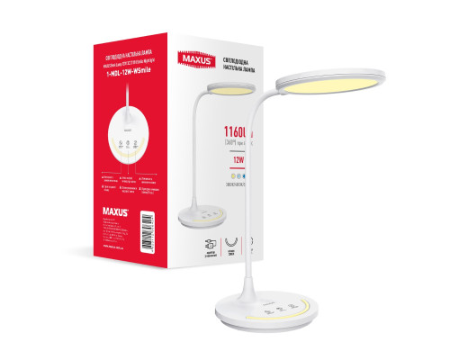 Настільна світлодіодна лампа MAXUS Desk Lamp 12W 3CCT WH Smile Nightlight