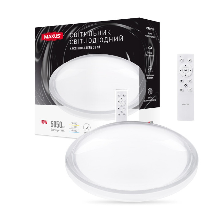 Світильник світлодіодний настінно-стельовий Maxus Functional Ceiling light 50W 3CCT Remote Aura (з пультом дистанційного керування) · MAXUS · 1-MFCL-50R-Aura