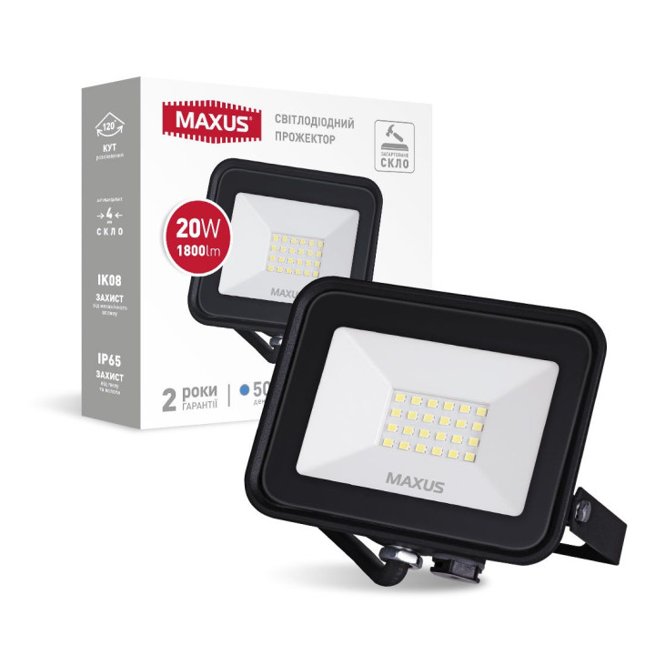 Прожектор MAXUS FL-04 20W 5000K · MAXUS · 1-MFL-04-2050