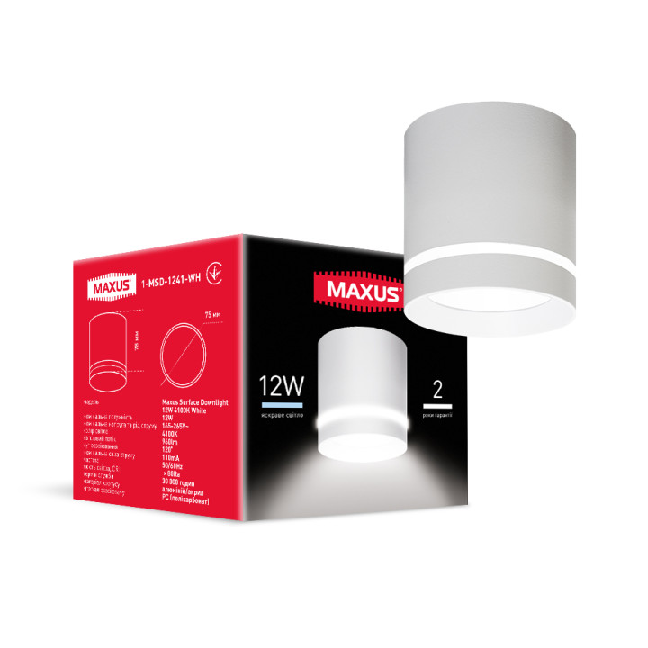 Світильник світлодіодний Maxus Surface Downlight 12W 4100K White · MAXUS · 1-MSD-1241-WH