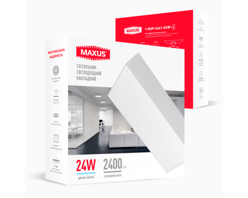 Накладний настінно-стельовий світлодіодний світильник 1-MSP-2441-SSW MAXUS SP Ceiling 24W 4100K Square Slim White
