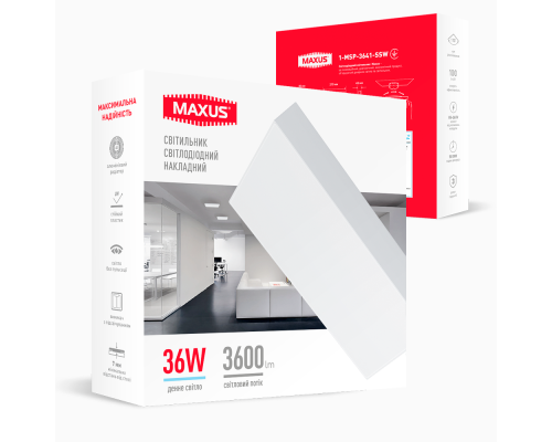Накладний настінно-стельовий світлодіодний світильник 1-MSP-3641-SSW MAXUS SP Ceiling 36W 4100K Square Slim White