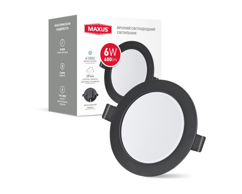 Врізний світлодіодний світильник 1-RDL-0641-IP-BL MAXUS RDL 6W 4100K IP44 Black