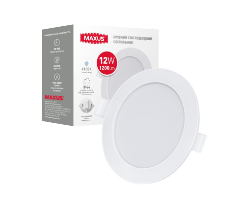 Врізний світлодіодний світильник 1-RDL-1241-IP MAXUS RDL 12W 4100K IP44