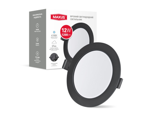 Врізний світлодіодний світильник 1-RDL-1241-IP-BL MAXUS RDL 12W 4100K IP44 Black