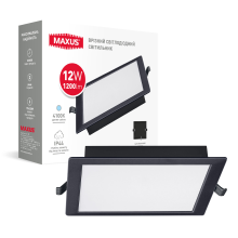Врізний світлодіодний світильник 1-RDL-1241-IPS-BL MAXUS RDL 12W 4100K IP44 Square Black · MAXUS · 1-RDL-1241-IPS-BL