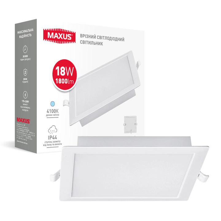 Врізний світлодіодний світильник 1-RDL-1841-IPS MAXUS RDL 18W 4100K IP44 Square · MAXUS · 1-RDL-1841-IPS