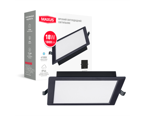 Врізний світлодіодний світильник 1-RDL-1841-IPS-BL MAXUS RDL 18W 4100K IP44 Square Black