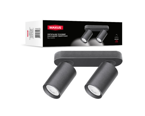 Світильник точковий накладний поворотний без лампи MAXUS Spot Light Base GU10x2 Black