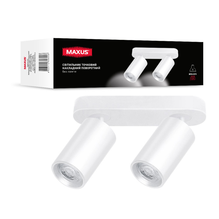 Світильник точковий накладний поворотний без лампи MAXUS Spot Light Base GU10x2 White · MAXUS · 2-MAX-SL-GU10-WH