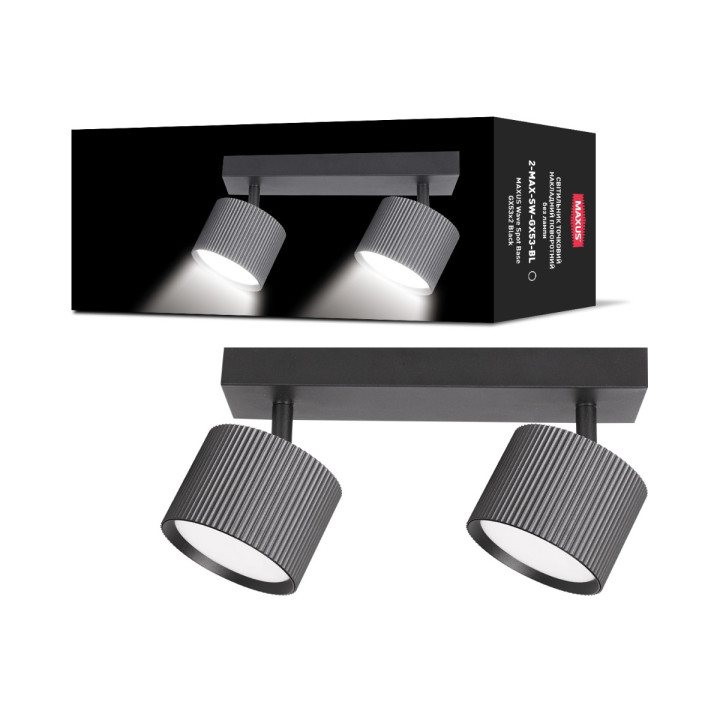 Світильник точковий накладний поворотний без лампи MAXUS Wave Spot Base GX53x2 Black · MAXUS · 2-MAX-SW-GX53-BL