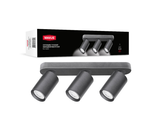 Світильник точковий накладний поворотний без лампи MAXUS Spot Light Base GU10x3 Black