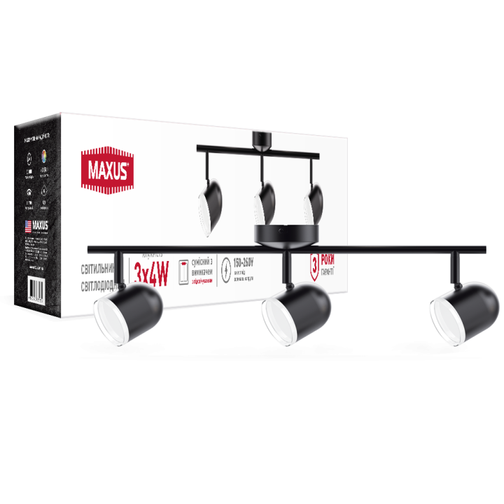 Спот світильник на 3 лампи MAXUS MSL-01C 3x4W 4100K чорний · MAXUS · 3-MSL-11241-CB