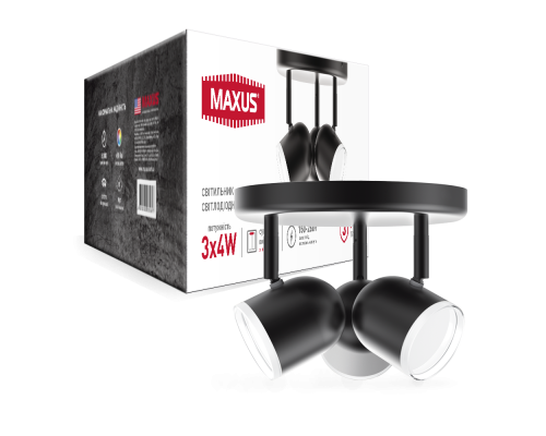 Спот світильник на 3 лампи MAXUS MSL-01R 3x4W 4100K чорний