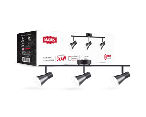 Спот світильник на 3 лампи MAXUS MSL-02C 3x4W 4100K чорний